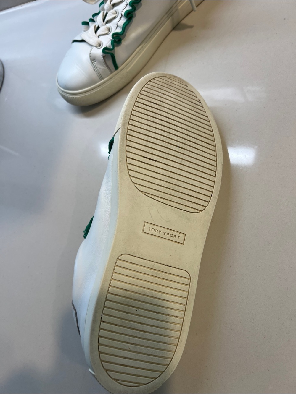 Tory Burch Sport White Leather Sneakers with Green Trim - Picture 2 of 8